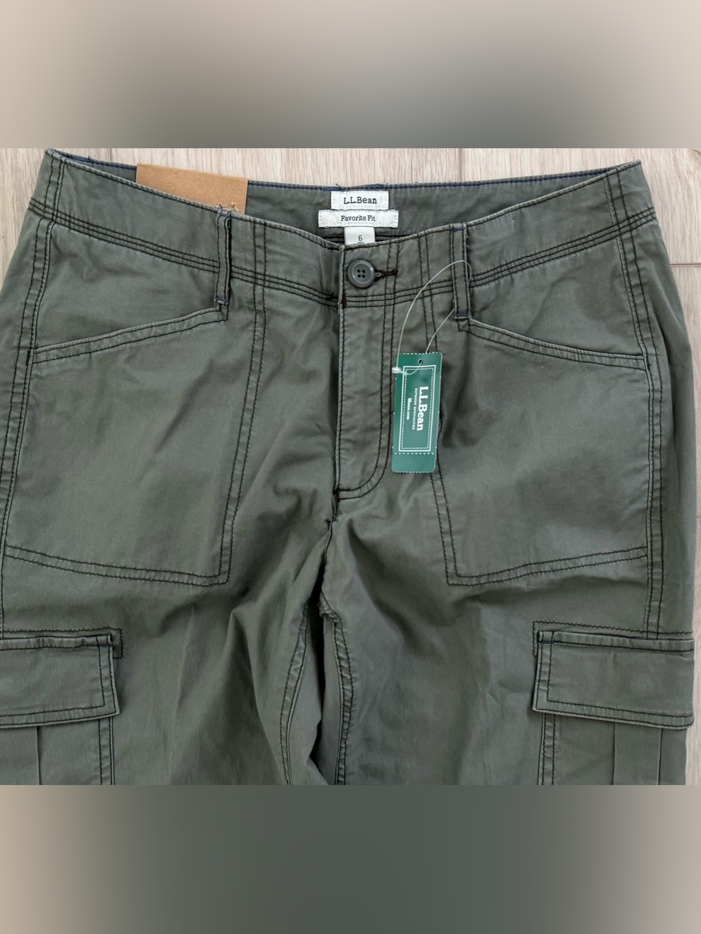 L.L.Bean Women’s stretch flannel lined cargo pants dusty olive green New 6 NWT! - Picture 6 of 16